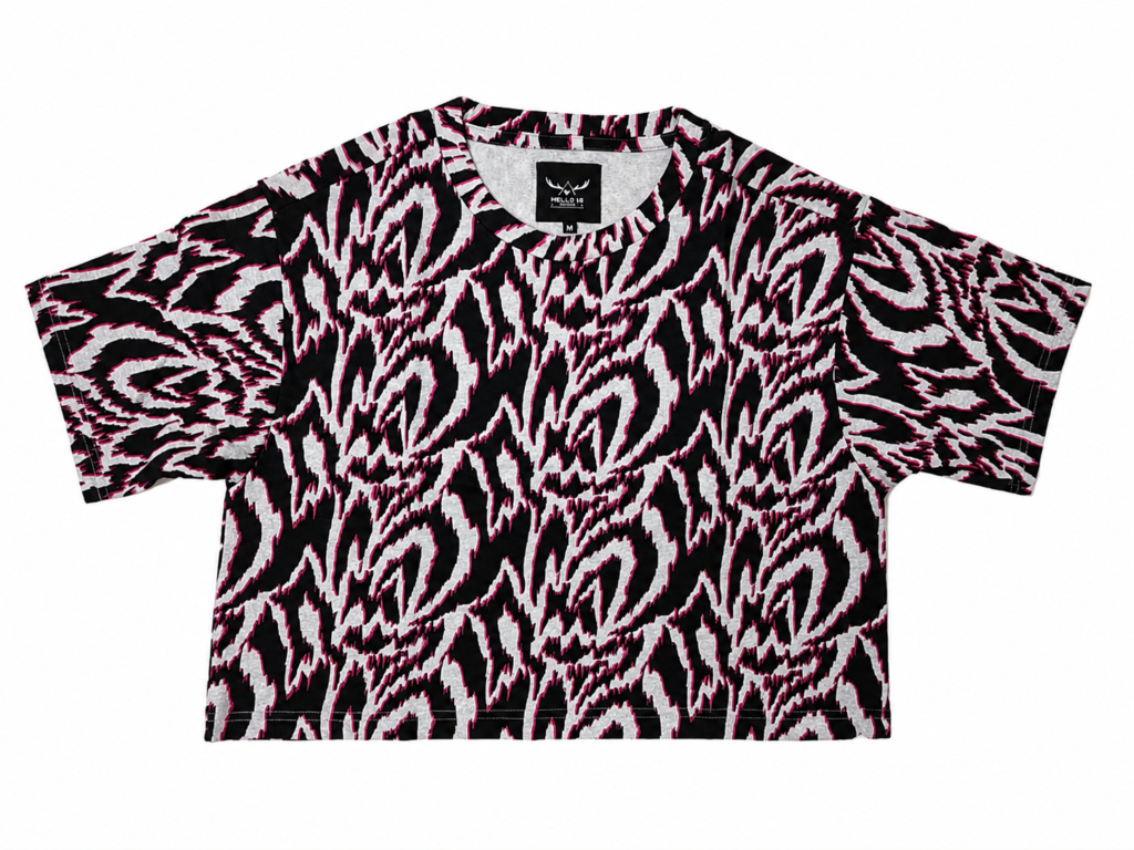 Black & Burgundy Printed Crop Top & Shorts