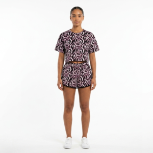 Black & Burgundy Printed Crop Top & Shorts