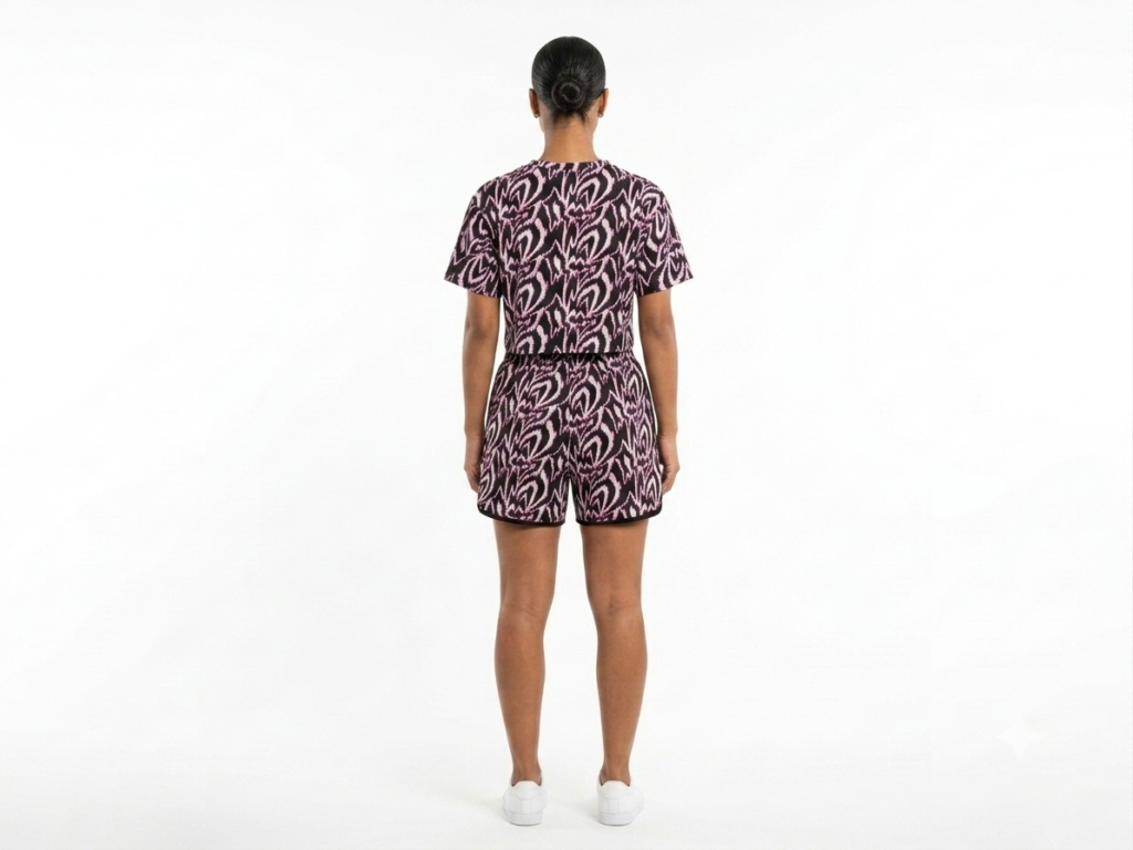 Black & Burgundy Printed Crop Top & Shorts