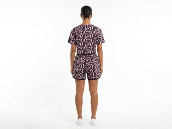 Black & Burgundy Printed Crop Top & Shorts